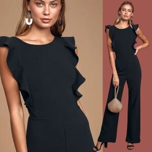 Saints Black Jumpsuit Ruffled Sleeves Wide-Leg Stretch S/M Pre-owned like new